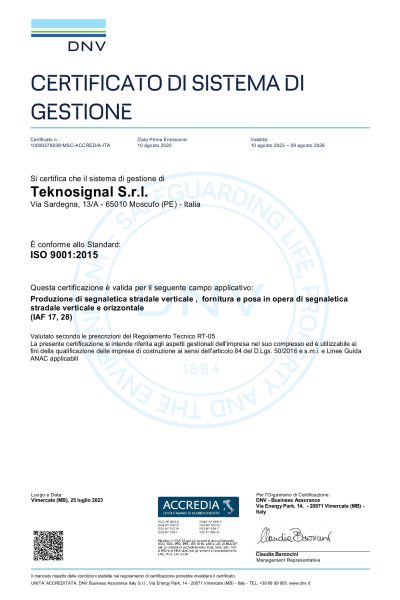 Certificato di sistema di gestione di Teknosignal